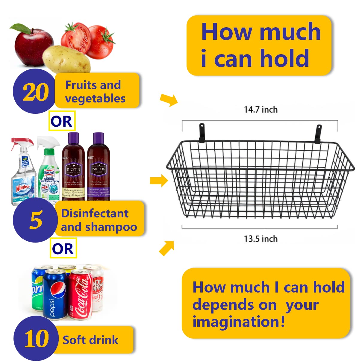 3 Set [Extra Large]Hanging Wall Wire Baskets, Farmhouse Food Storage Kitchen Pantry Laundry Closet Garage RV,Black Joben Oligey