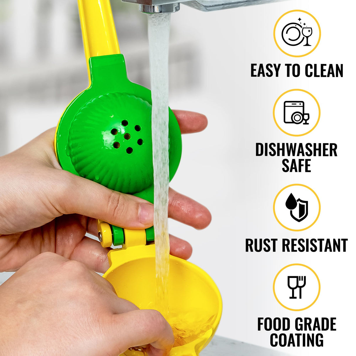 Zulay Kitchen Metal 2-in-1 Lemon Squeezer - Sturdy Max Extraction Hand Juicer Lemon Squeezer Gets Every Last Drop - Easy to Clean Manual Citrus Juicer - Easy-Use Lemon Juicer Squeezer - Yellow/Green Zulay Kitchen