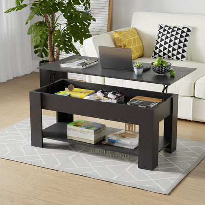 FDW Coffee Table Lift Top Coffee Table Coffee Table with Hidden Compartment and Storage Shelf for Living Room Reception Room 47.2in L,Black - WoodArtSupply