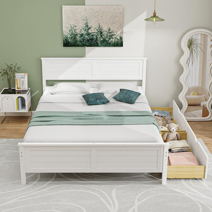 Giantex White Wood Full Size Bed Frame with 2 Storage Drawers and Headboard - WoodArtSupply