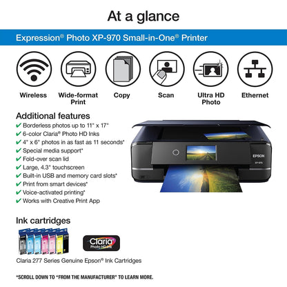 Epson Expression Photo XP-970 Wireless Color Photo Printer with Scanner and Copier, Black