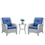 Belord 3 Piece Patio Furniture Set - Outdoor Dining Chair Wicker Chairs and Table Set, Deep Seat Patio Chair with Cushions, Light Gray Wicker Belord