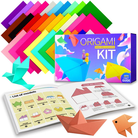 Praisebank Origami Paper, 220pcs 17 Colors 6x6 inch, Double Sided Color, Origami Paper Kit with Guide instruction, Origami Paper Kit for Crafts, Origami Kit. Praisebank