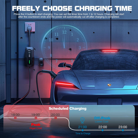Portable EV Charger Level 2, ETL Certified 32A 240V NEMA 14-50 Electric Vehicle Charger, 7.4KW Level 2 Car Charger for J1772 with 25FT Adjustable Current and Reserve Charging Time for Home & Travel GRECELL