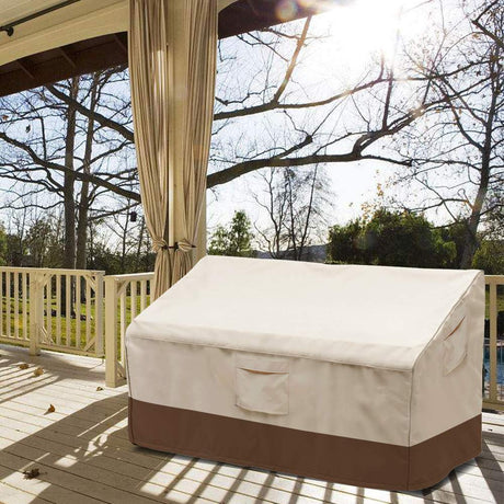 Vailge 2-Seater Heavy Duty Patio Bench Loveseat Cover, 100% Waterproof Outdoor Sofa Cover, Lawn Patio Furniture Covers with Air Vent, Small(Standard), Beige & Brown Vailge