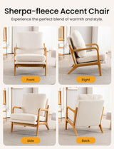 Mid Century Modern Accent Chairs for Living Room, 23” Wide Comfy Chair for Bedroom, Small Cozy Sherpa Reading Chairs for Adults, 108° Lounge Arm Chair Indoor with Detachable Cover, 5.5" Foam Cushion Miscoos