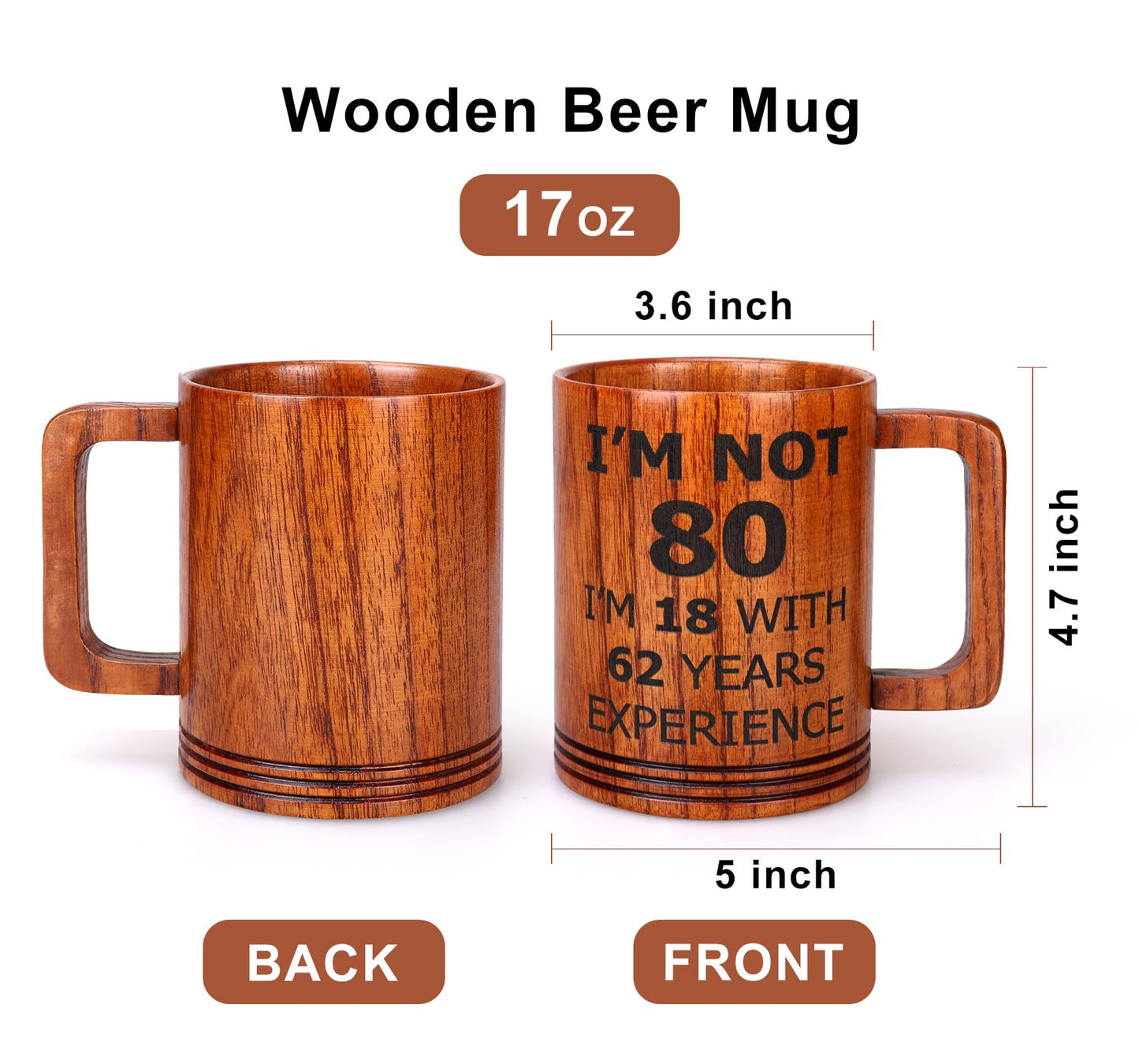 80th Birthday Gifts for Men Women Large Wooden Beer Mug 1944 Funny 80 Year Old Bday Gifts for Him Her Unique Christmas Presents for Friend Coworker Husband Wife Mom Dad Birthday Gift Wood Cof - WoodArtSupply