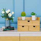 Desk Organizer with Drawers - Bamboo Desktop Organizers Storage | Wood Makeup Organizer for Bills, Office Supplies, Cosmetics, Seals, Kitchen Utensils, No Assembly Required Wisuce