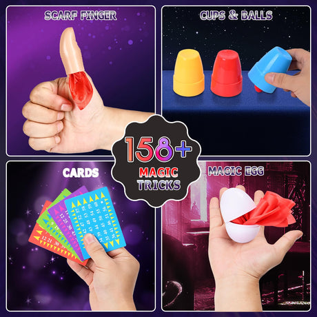 Magic Kit for Kids Magic Set- Magic Tricks Set for Kids Age 6 8 10 12, with Magician Costume Magic Wand for Pretend Play Magician Set, Easy to Follow Magic Toy Gifts for Girls and Boys Beginners PIXATA
