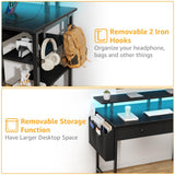 Black Computer Desk with Shelves and Drawers - 47 Inch Home Office Desk with Drawers and Shelves, Small Black Desk with Shelves, Computer Desk with Monitor Stand, RGB Gaming Desk with Power Outlet DLisiting