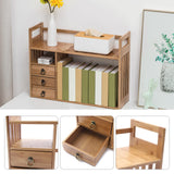 Bamboo Desktop Bookshelf with 3 Drawers – Organiser for Office and Home WINNIESHOP
