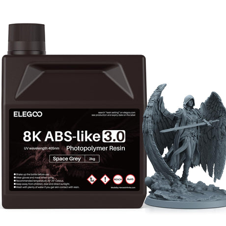 ELEGOO 8K ABS-Like Resin 3.0, Photopolymer Resin UV Curing 405nm, Upgraded ABS 3D Printing Resin, Higher Precision, Lower Shrinkage 3D Resin for LCD/MSLA/DLP 3D Printer, Space Grey 2000G Deeplee