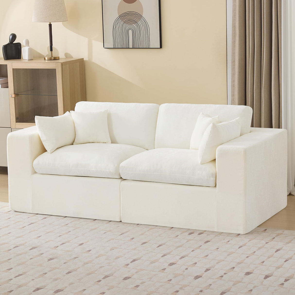 88''Cloud Boneless Sectional Couch, Modular Sectional Sofa Deep Seat, Upholstered Convertible Comfy Loveseat Chenille Memory Foam Sofa Couches for Living Room, Beige WUTUTUEE