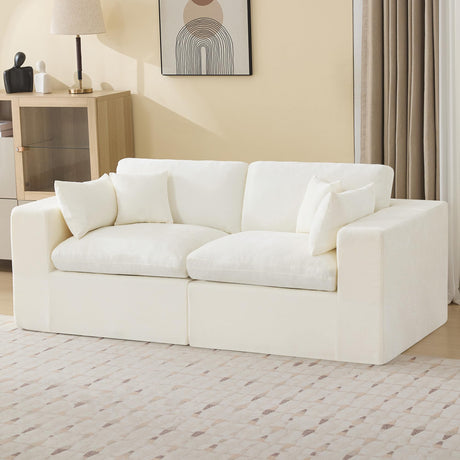 88''Cloud Boneless Sectional Couch, Modular Sectional Sofa Deep Seat, Upholstered Convertible Comfy Loveseat Chenille Memory Foam Sofa Couches for Living Room, Beige WUTUTUEE