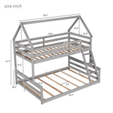 Merax House Floor Bunk Bed with Ladder Twin Over Full,Wood Low Bunk Bed for Kids Juniors, Space-Saving,No Box Spring Needed Gray Merax