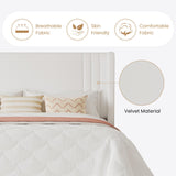 SHA CERLIN Queen Size Velvet Upholstered Platform Bed Frame with Vertical Channel Tufted Wingback Headboard, Wooden Slats Support, Easy Assembly, Under Bed Storage, No Box Spring Required, White SHA CERLIN