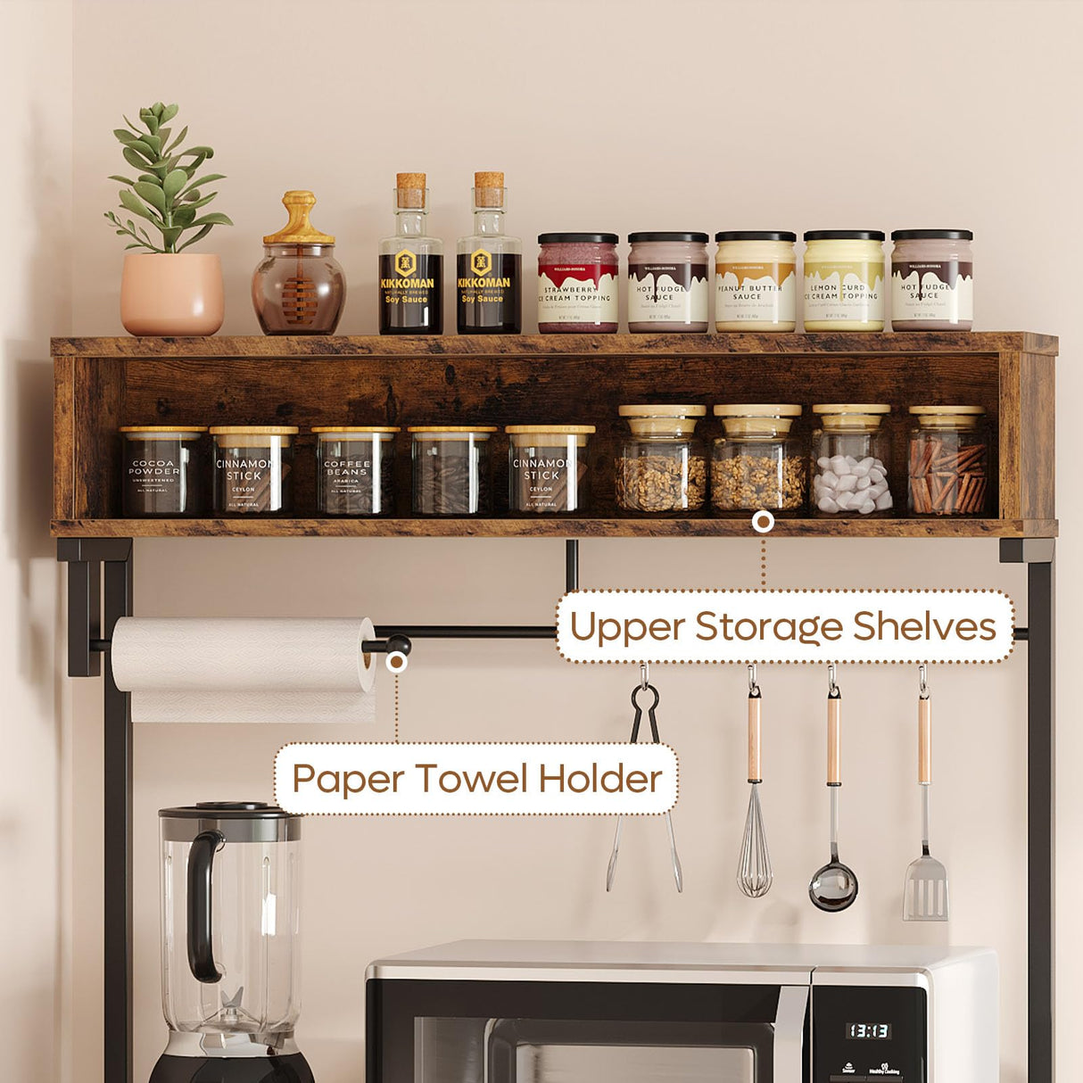 Bestier Rustic Brown 5-Tier Bakers Rack with Power Outlet and Storage Solutions Bestier