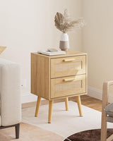 Masupu Rattan Night Stand,Modern nightstand Boho Bedside Table with 2 Drawer,Small End Side Table for Bedroom,Living Room,Office,Natural Masupu