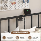 Hasuit Twin Corner Bed Frame with Storage Drawers, Twin Size Bed with Fence, Teenagers/Kids Bed Unit with Charging Station and LED Light, Black Modern Daybed Reversible Left or Right Hasuit
