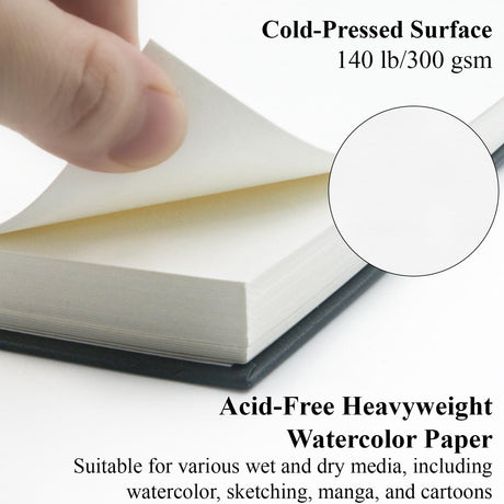 Watercolor Sketchbook 10"x12", 32 Sheets (64 Pages) Water Color Paper, 140lb/300gsm Watercolor Paper, Spiral Hardcover Watercolor Notebook. Fuxi