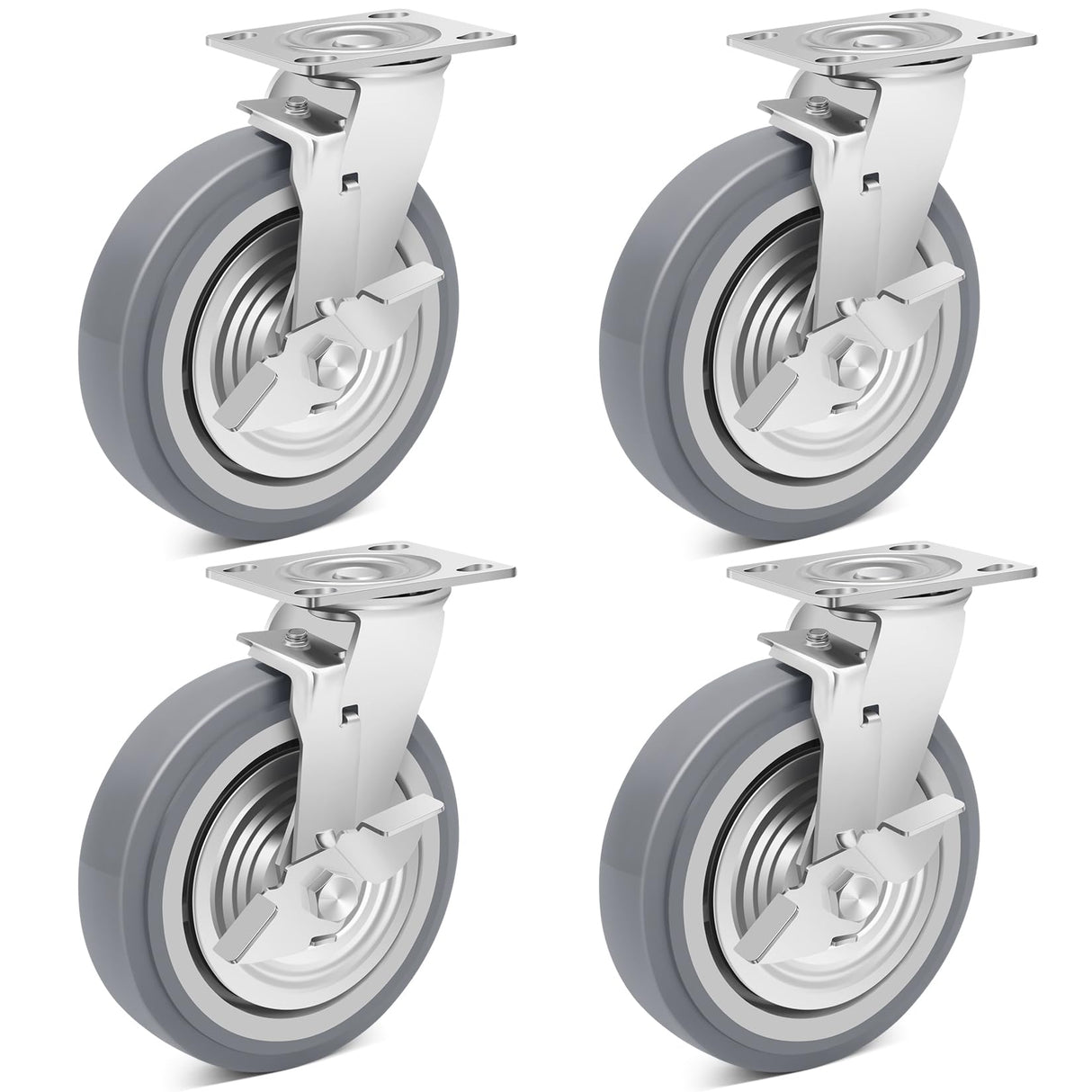 Nefish 8 Inch Heavy Duty Casters Wheels, Industrial Grade Thermoplastic Rubber Casters with Brake 6000 LBS, Ball Bearing Plate Swivel Castors Set of 4, Casters Wheels for Hand Truck, Industrial Nefish
