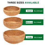 Round Rattan Bread Baskets for Serving Hand Woven Wicker Fruit Basket for Table Set of 3 Fruit Bowl for Kitchen Counter Gdpaddy