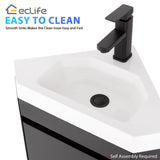 eclife 22" Corner Bathroom Vanity Sink Combo for Small Space Wall Mounted Floating Cabinet with White Resin Sink and Matte Black Faucet, Black eclife
