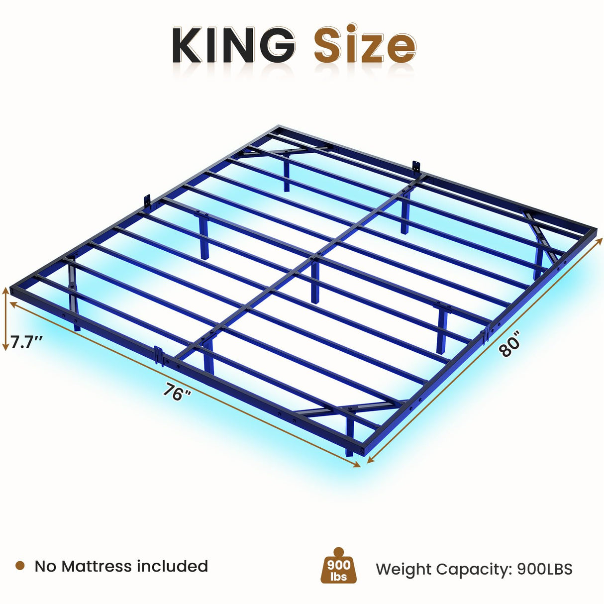 DICTAC King Size Floating Bed Frame with LED Lights and Heavy Duty Steel Support, Black DICTAC