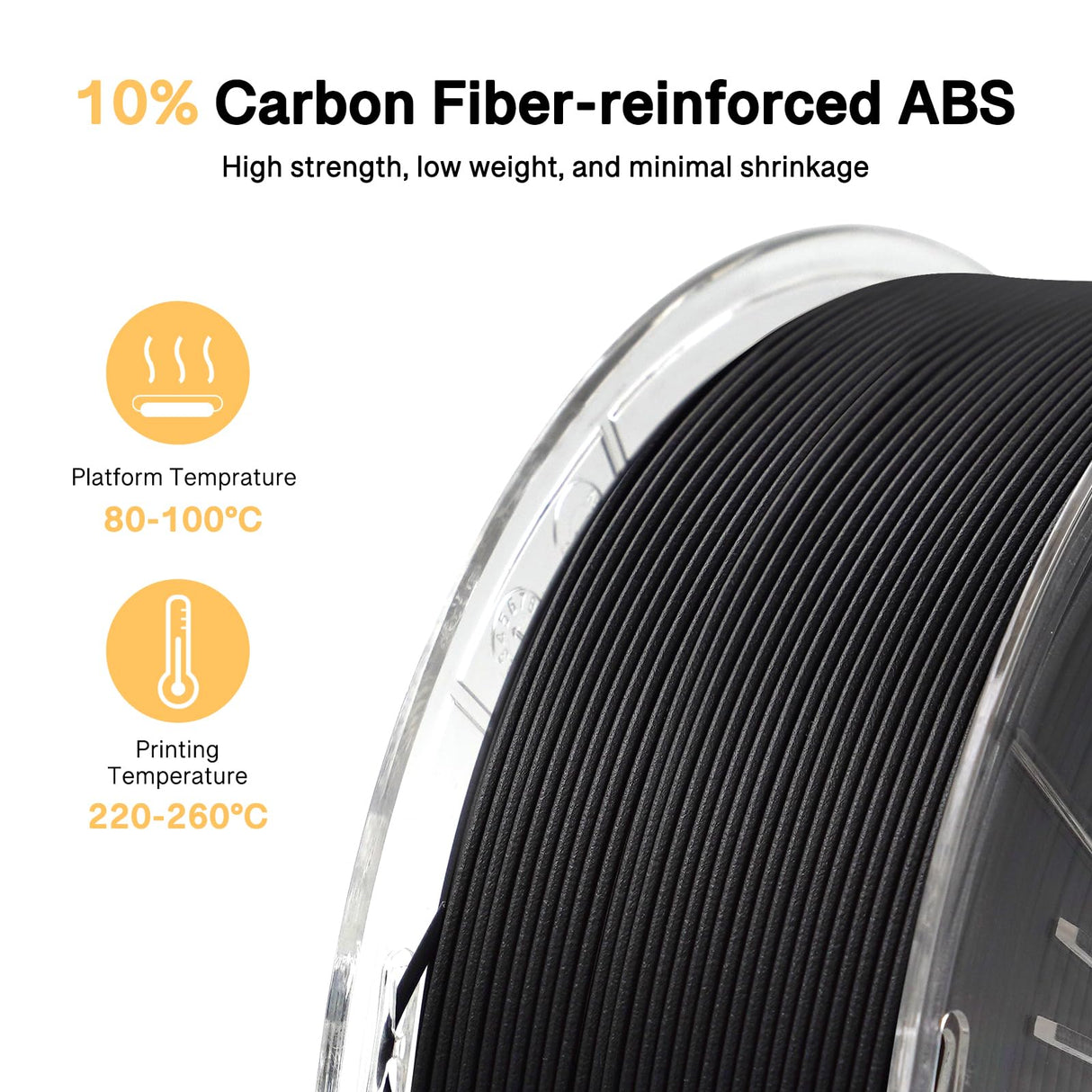 YXPOLYER Carbon Fiber ABS Filament 1.75mm 1kg ABS-CF 3D Printer Filament with Transparent Reusable PC Deformation-Resistant Spool fit AMS yxpolyer