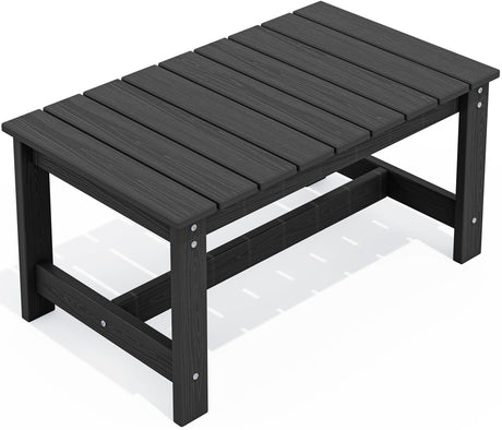 SERWALL Outdoor Coffee Table, HDPE Patio Coffee Table for Outside, Rectangle, Black SERWALL