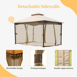 Domi 10'x13' Gazebo, Outdoor Gazebo with Mosquito Netting, Metal Frame Double Roof Soft Top Patio Gazebo Canopy Tent for Deck Backyard Garden Lawns Khaki domi outdoor living