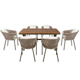 Merax 7 Pieces Patio Dining Table and Chairs, All-Weather Outdoor Furniture Set, Acacia Wood Tabletop, Metal Frame, for Garden, Backyard, Balcony, Beige Merax