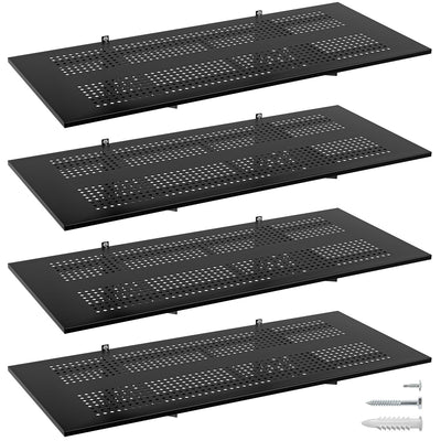 4 Pack 1,5x4ft Heavy Duty Garage Wall Shelving, Garage Shelving Wall Mounted, Storage Rack with Hooks (Black)