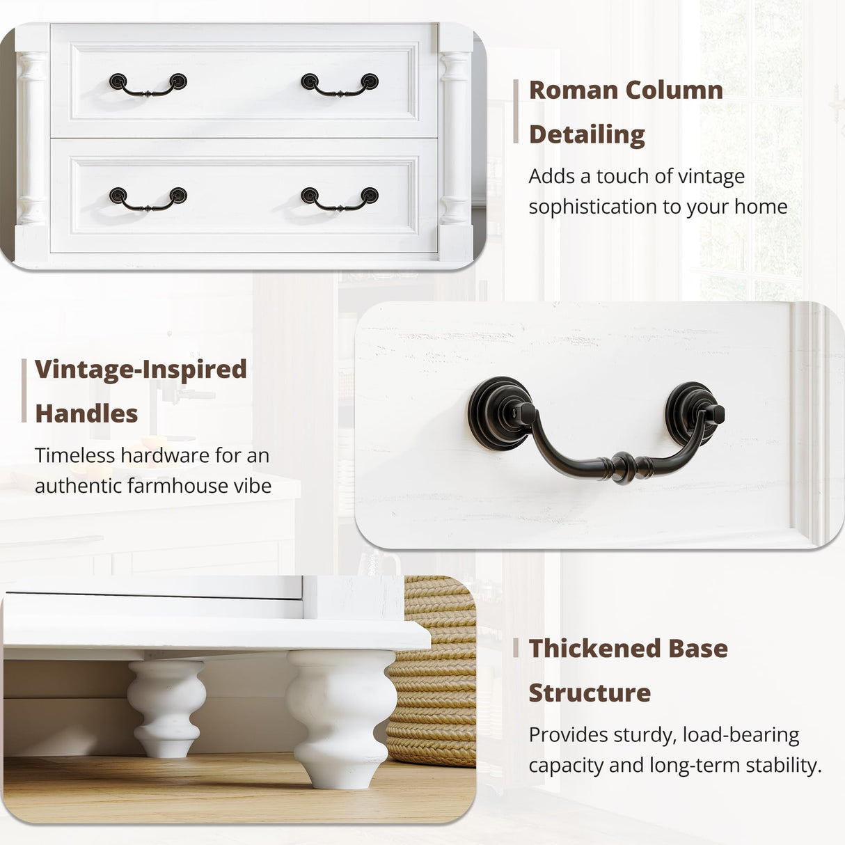 LIKIMIO Farmhouse Armoire Wardrobe Closet with 2 Doors and 2 Drawers, 70" H x 36" W, Large Bedroom Armoire with Roman Column and 3 Hanging Hooks, Wooden Freestanding Closet Cabinet, White LIKIMIO