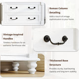 LIKIMIO Farmhouse Armoire Wardrobe Closet with 2 Doors and 2 Drawers, 70" H x 36" W, Large Bedroom Armoire with Roman Column and 3 Hanging Hooks, Wooden Freestanding Closet Cabinet, White LIKIMIO