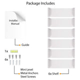 Wallniture Bali White U Shape Floating Shelves for Wall, CD DVD Storage Shelves and Metal Bookshelf Set of 6 Wallniture