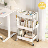 TOOLF 3 Tier Rolling Cart Storage Organizer, Metal Rolling Utility Cart with Wheels, Hooks & Bins Esthetician Craft Art Sturdy Storage with Pegboard for Bathroom, Kitchen, Office, Nursery Diaper TOOLF