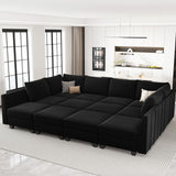 Belffin Oversized Modular Sectional Couch Sleeper Sofa with Storage Velvet Sectional Sofa Bed for Living Room, 12 Seats, Black Belffin