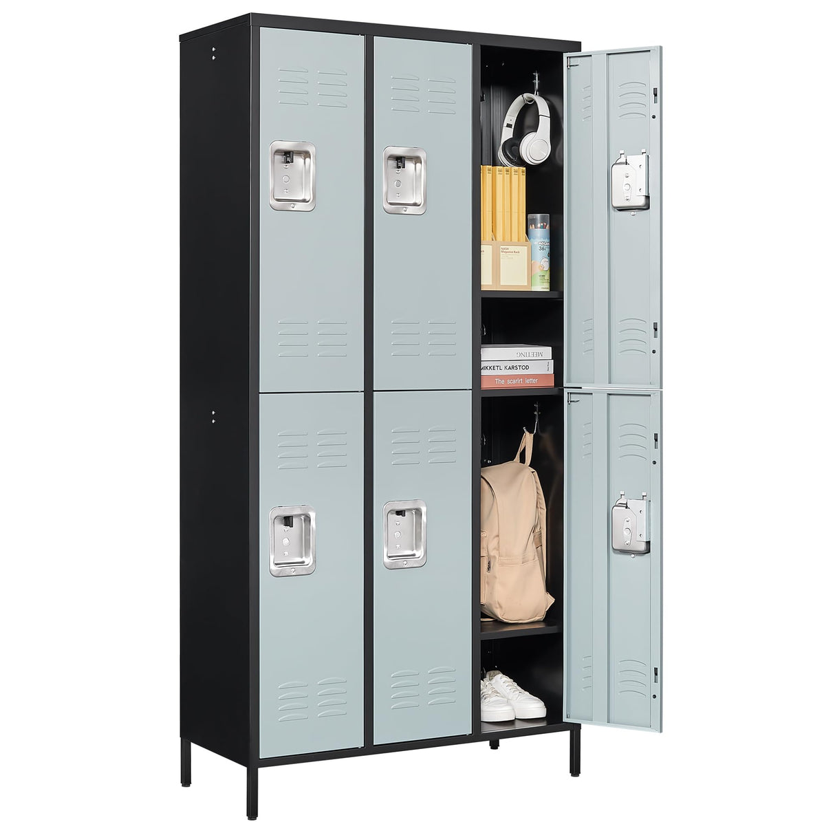 Letaya Metal Lockers for Employees-6 Door Storage Locker with Shelves and Lockable Steel Cabinet for School,Gym,Office,Staff (Black & Gray, 6 Door) Letaya