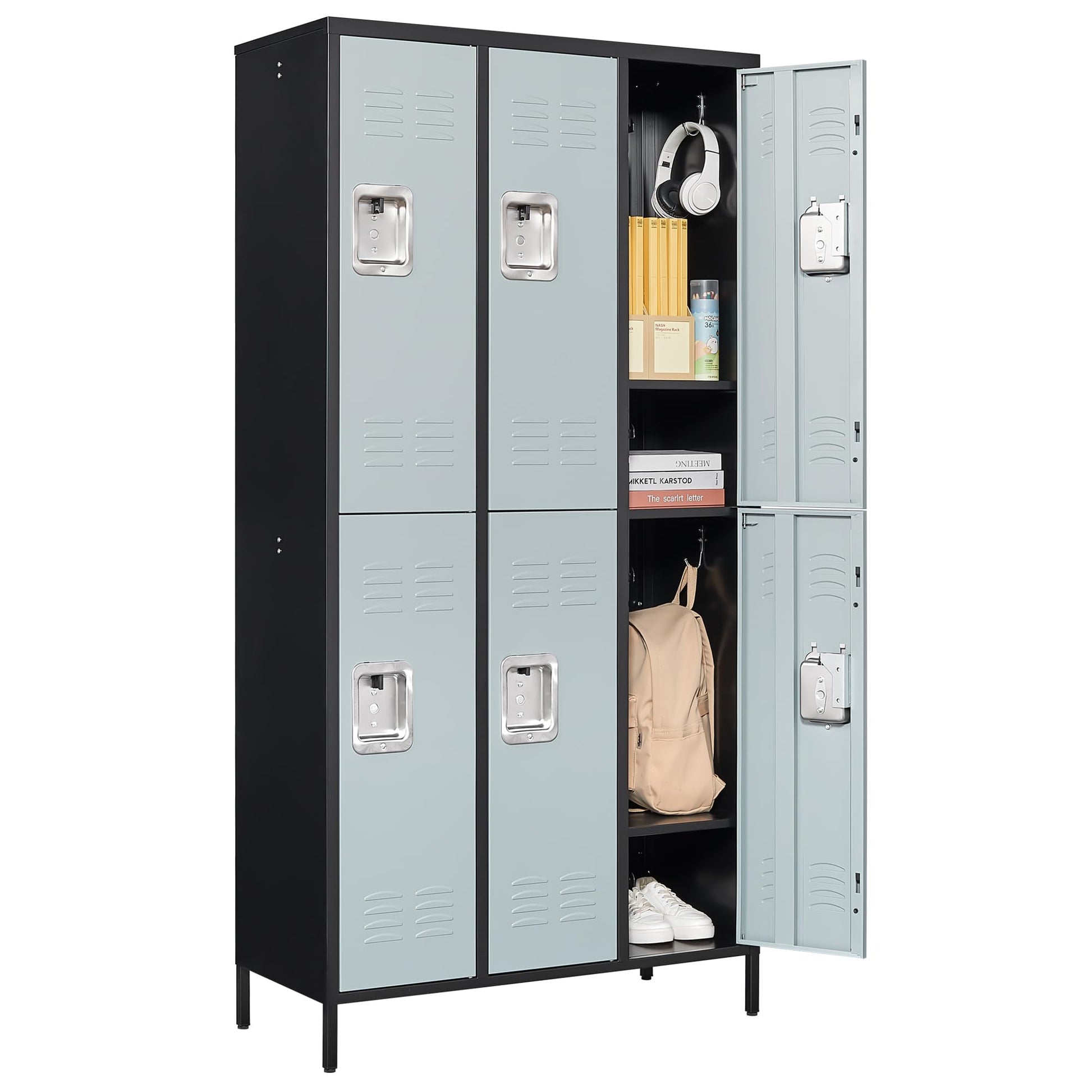 Letaya Metal Lockers for Employees-6 Door Storage Locker with Shelves and Lockable Steel Cabinet for School,Gym,Office,Staff (Black & Gray, 6 Door) - WoodArtSupply