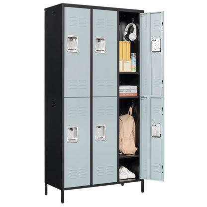 Letaya Metal Lockers for Employees-6 Door Storage Locker with Shelves and Lockable Steel Cabinet for School,Gym,Office,Staff (Black & Gray, 6 Door) - WoodArtSupply