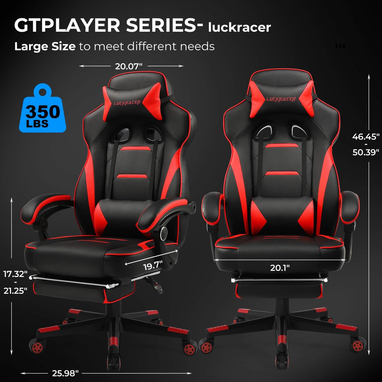 GTPLAYER Gaming Chair with Footrest, Big and Tall Game Chair 350lb Racing Style Computer Chair, Ergonomic Executive Office Chair High Back with Lumbar Support and Recliner, Red