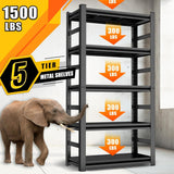 Garage Shelving - 5 Tier Adjustable Storage Shelves, Heavy Duty Metal Storage Utility Rack Shelf Unit for Warehouse Pantry Closet Kitchen, Black, 32" W X 16" D X 63" H PRESTELION