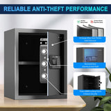 Mutak Smart Home Safe 1.5 Cub Biometric Safe Box, Quick-Access with Fingerprint Recognition Handle, Keys, Digital Keyboard, & Type-C Port, Equipped with Fireproof Bag&Alarm System, Bright LED Mutak