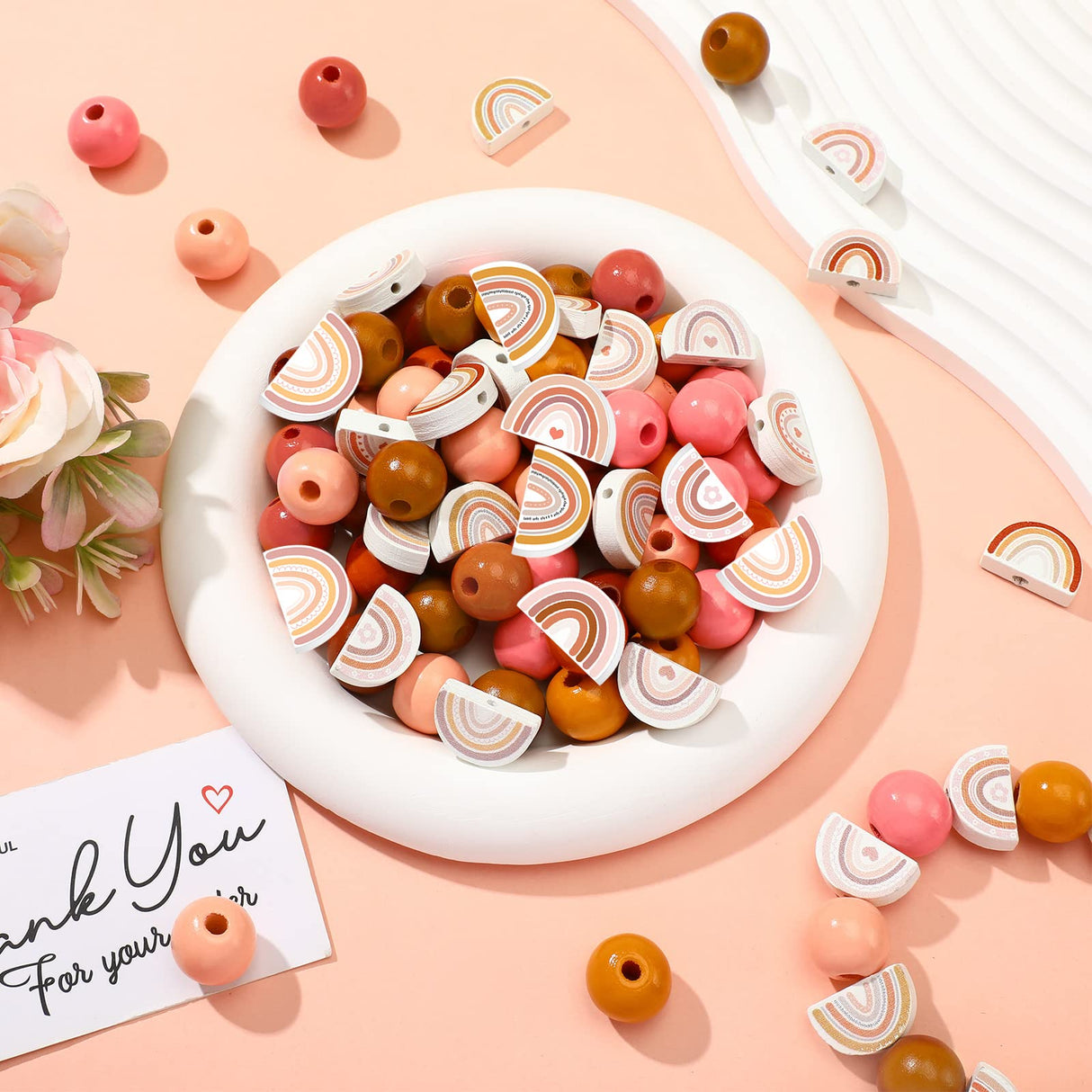 Waydress 200 Pcs Boho Rainbow Wooden Beads Rustic Farmhouse Wood Beads Natural Handmade Round Bead Polished Spacer Bead for DIY Necklace Bracelet Earrings Keychain Crafts Jewelry Making Waydress