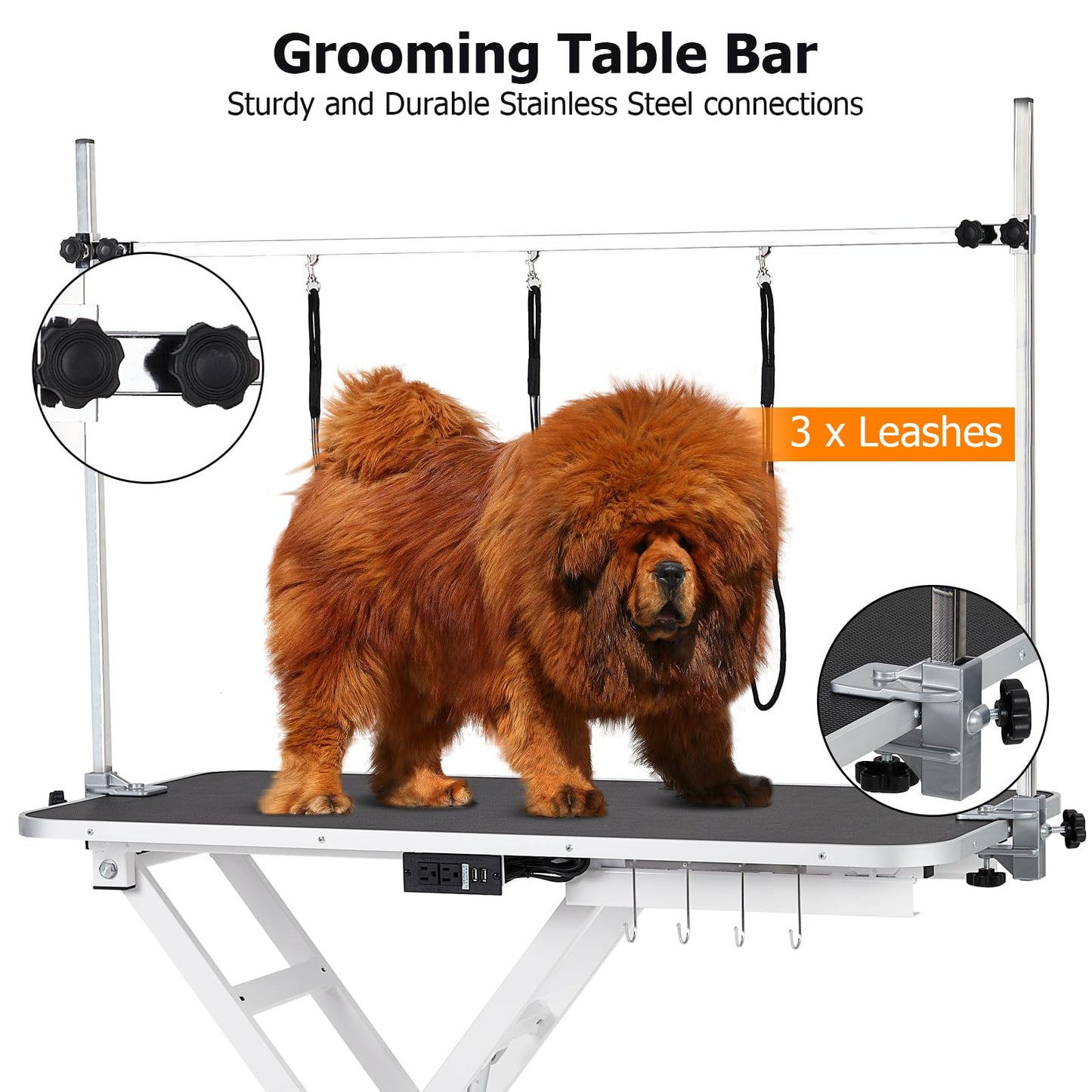 47” Electric Lift Dog Grooming Table (White), Heavy Duty Electric Grooming Arm Table for Pets & Large Dogs Adjustable Height: 9.4"-39.4" Non-slip Desktop with Gantry Crane Set, Fixture *4 Noose*2