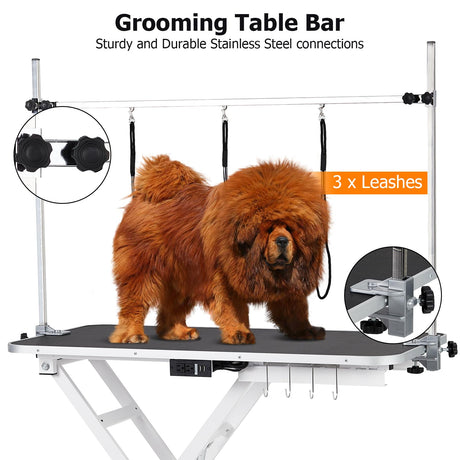 47" Electric Dog Grooming Table - Height Adjustable 9.4"- 39.4", Max Load 264 Lbs, Leveling Wheels, with Dog Grooming Arm, Non-Slip Rubber Surface, White Garvee