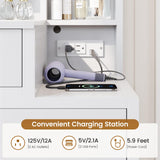 Tiptiper White Makeup Vanity with 10 Light Bulbs, Modern Vanity Desk with Mirror & 3 Lighting Modes, Vanity Table with 2 USB Ports and Outlets, Makeup Desk with Nightstand, Storage Shelves and Drawers Tiptiper