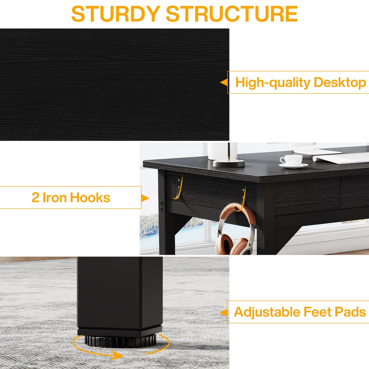 Tribesigns 78.7" Extra Long Executive Office Desk, Double Desk with 2 Drawers, Black Tribesigns