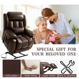 Infinite Position Lay Flat Lift Recliner Chair for Adults, Dual Motor Power Lift Chair for Elderly with Massage & Heating, Extended Footrest, USB Ports, Remote Control & Lumbar Pillow, Leather (Brown) RESTREAL